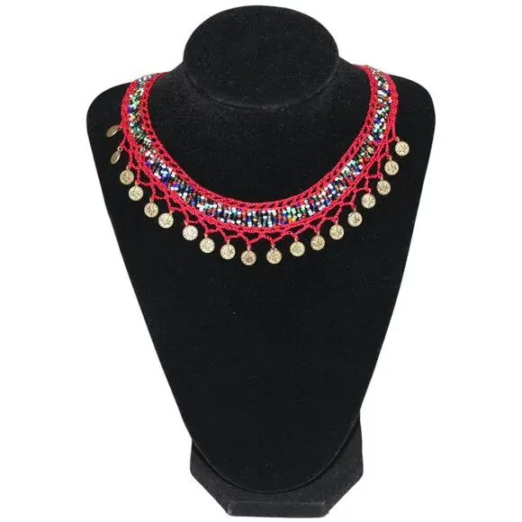 Handmade Turkish Red & Gold Crochet Bead Necklace - Picture 3 of 5